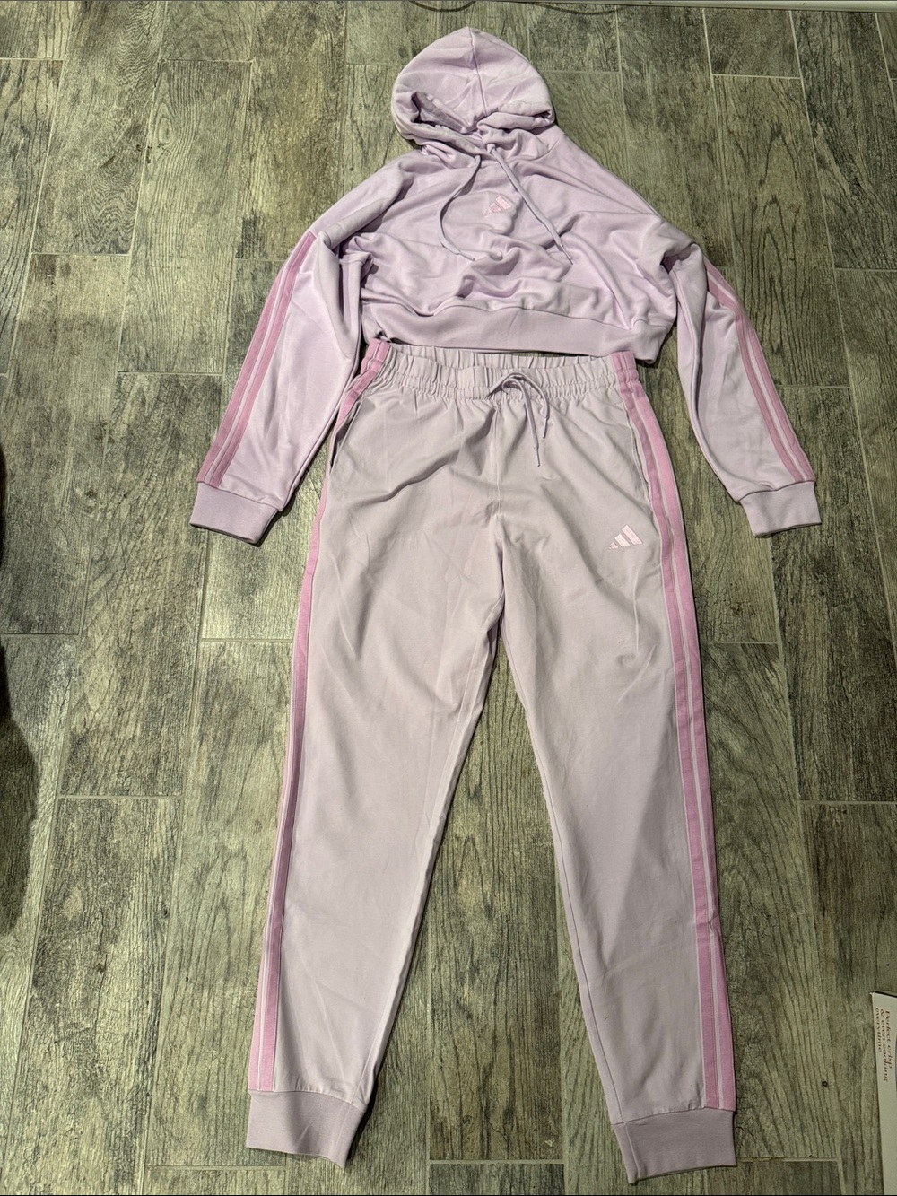 adidas Lavender Hoodie & Jogger Set with Pink Stripes
